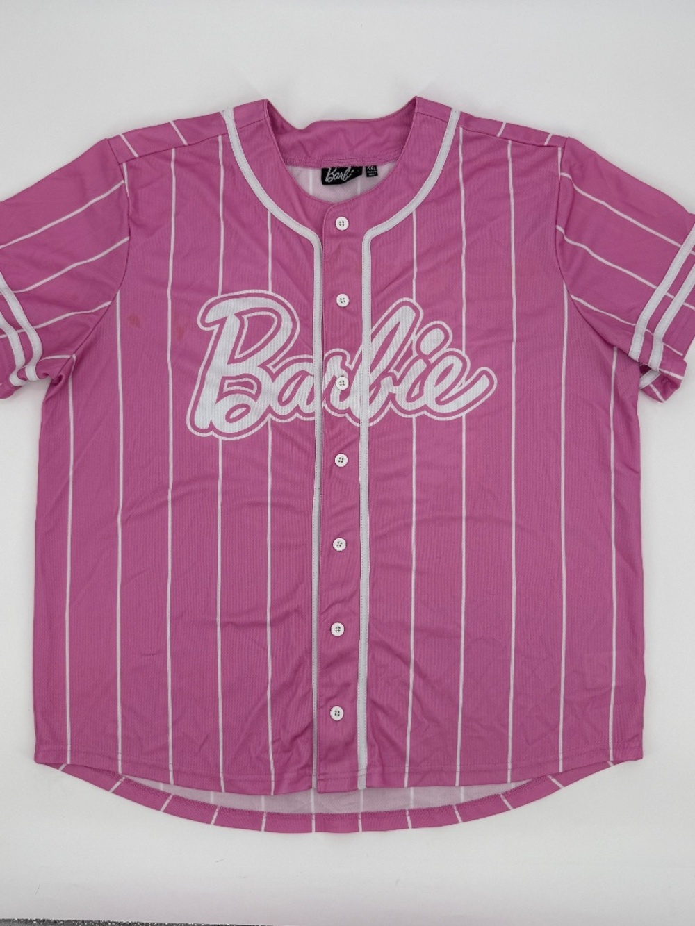 Barbie Pink Pinstripe Baseball Jersey Button Up Shirt Women Men XXL Dream Life.
